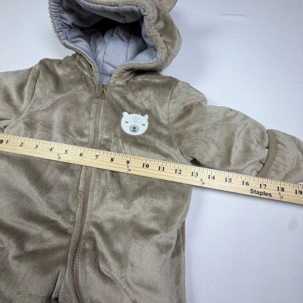 Carter's Pram Suit Bear Ear Hooded Fleece Snowsuit Sherpa Cozy Bunting Baby 3/6M